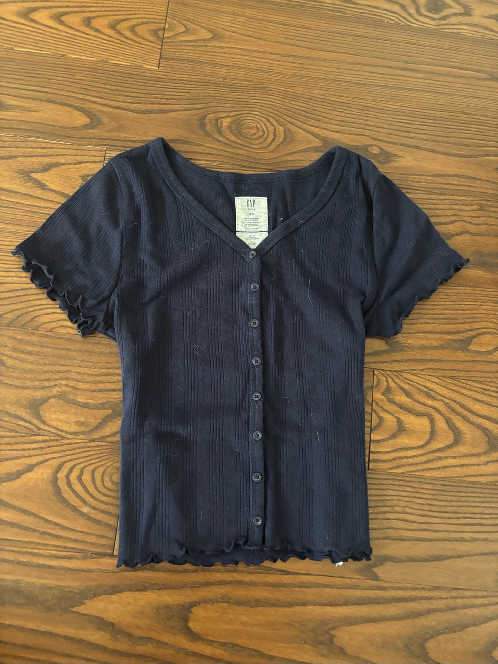 GAP Navy Short-Sleeve Ribbed Button-Front Top